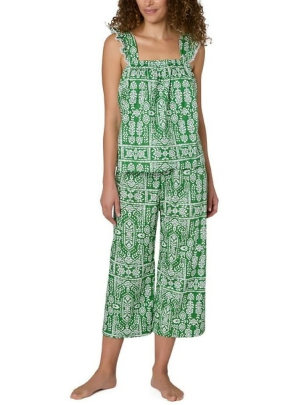 LOFT green and white tank and capris pajama set